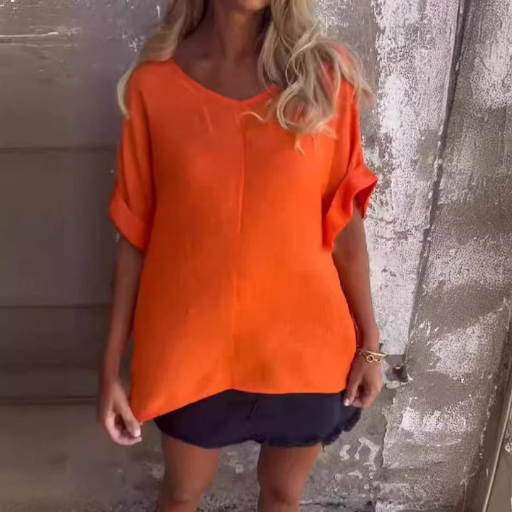 Daniela - Bequemes Casual V-Ausschnitt Top